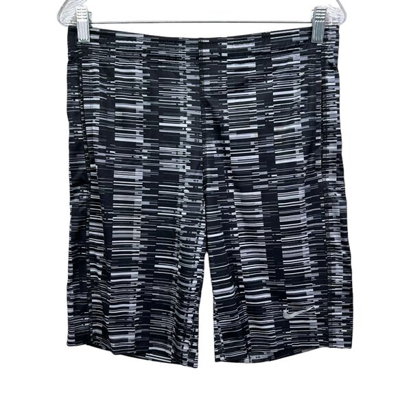 Nike Dri Fit Board Shorts Stretch Drawstring Waistband Pockets Black Gray Boys M - Picture 1 of 5